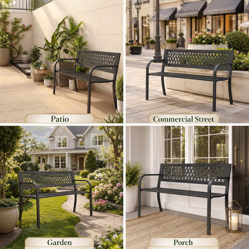 47" Black Outdoor Bench with Backrest X697
