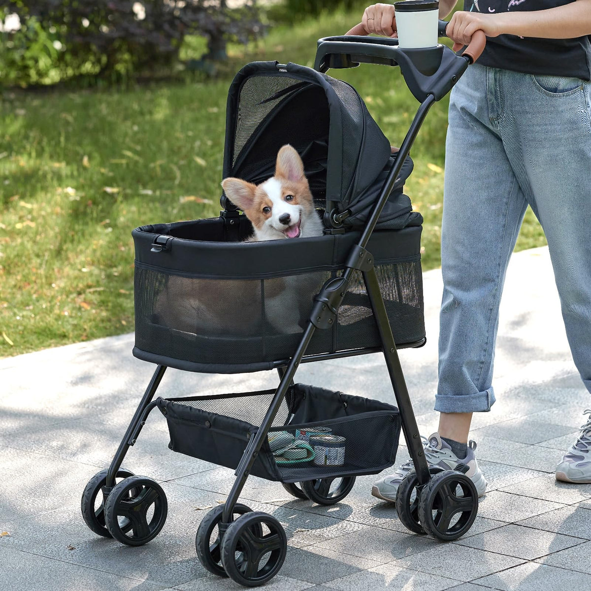 3 in 1 Folding Dog Stroller with Removable Carrier Y55257