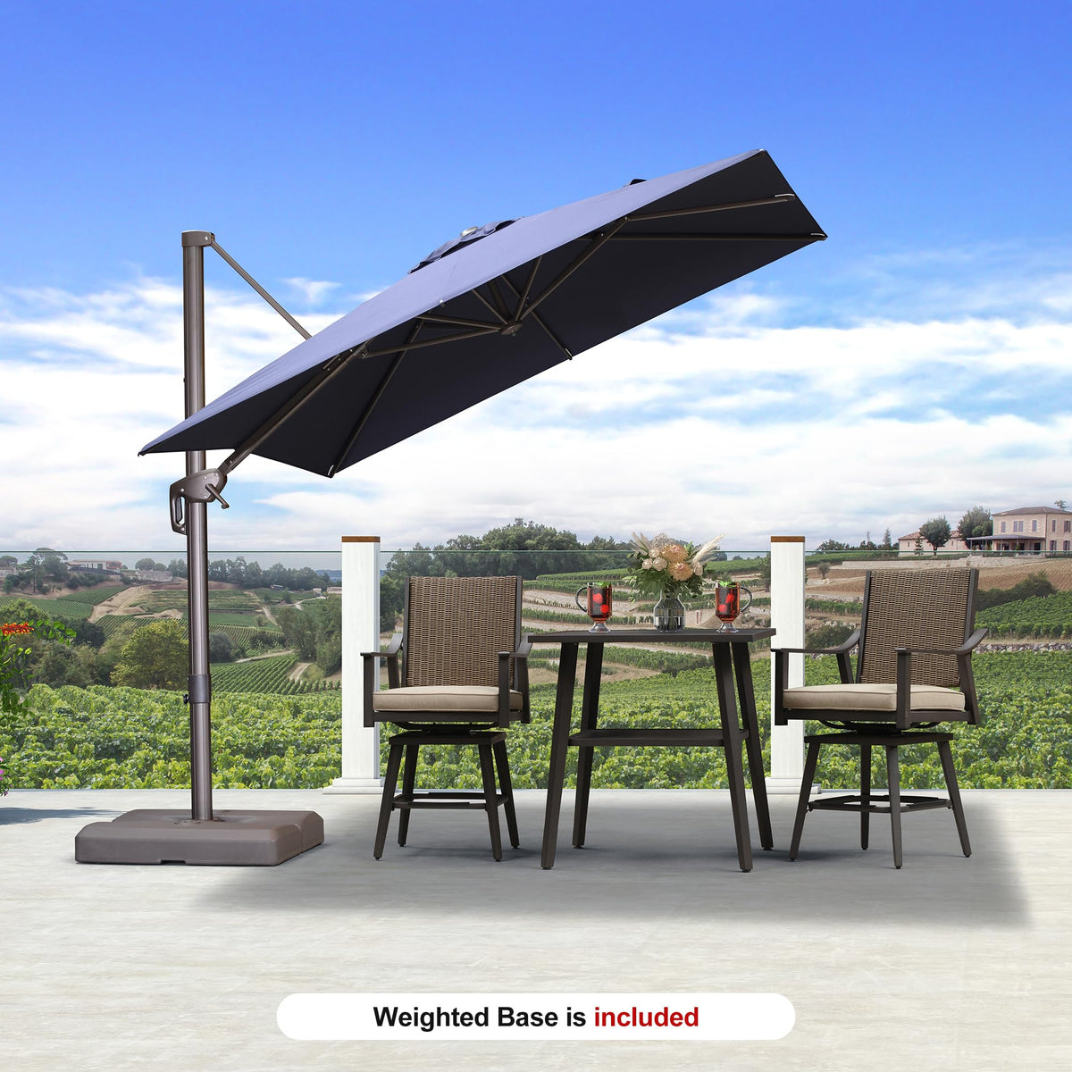 Navy Blue 8' X 8' Cantilever Umbrella with Base N8553