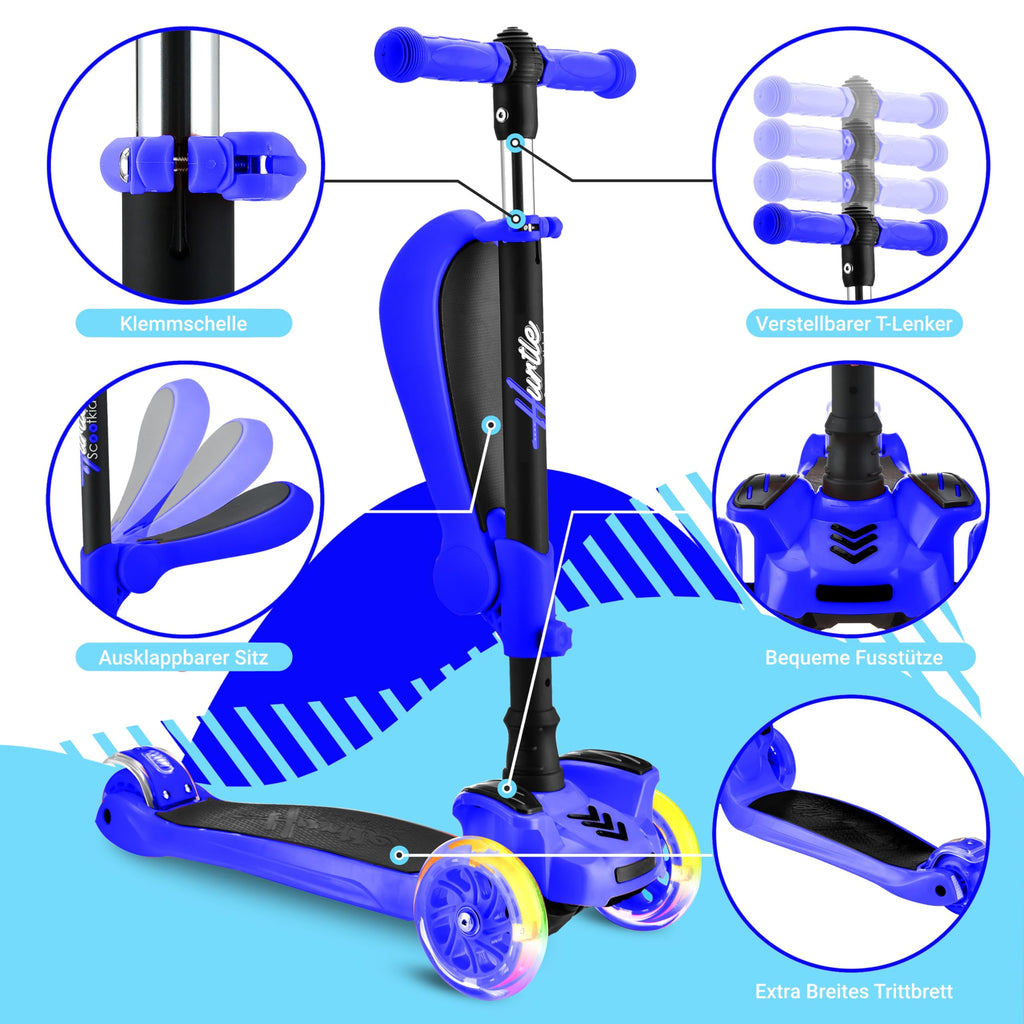 3-Wheeled Scooter with LED Lights, Adjustable Handlebar, and Foldable Seat X24178