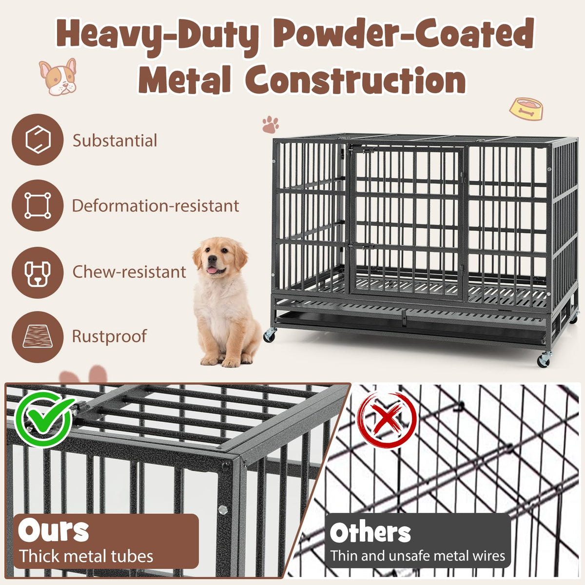 48 Inch Foldable Metal Dog Crate with 2 Lockable Doors W807331