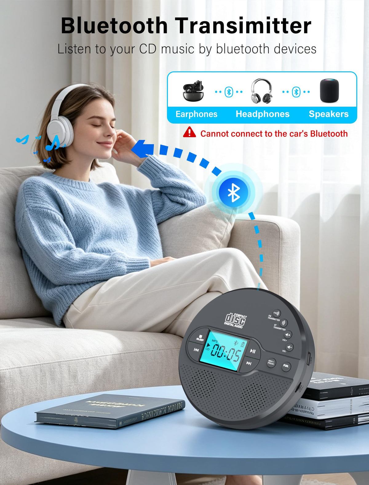 Portable CD Player with Bluetooth USB AUX FM I25788