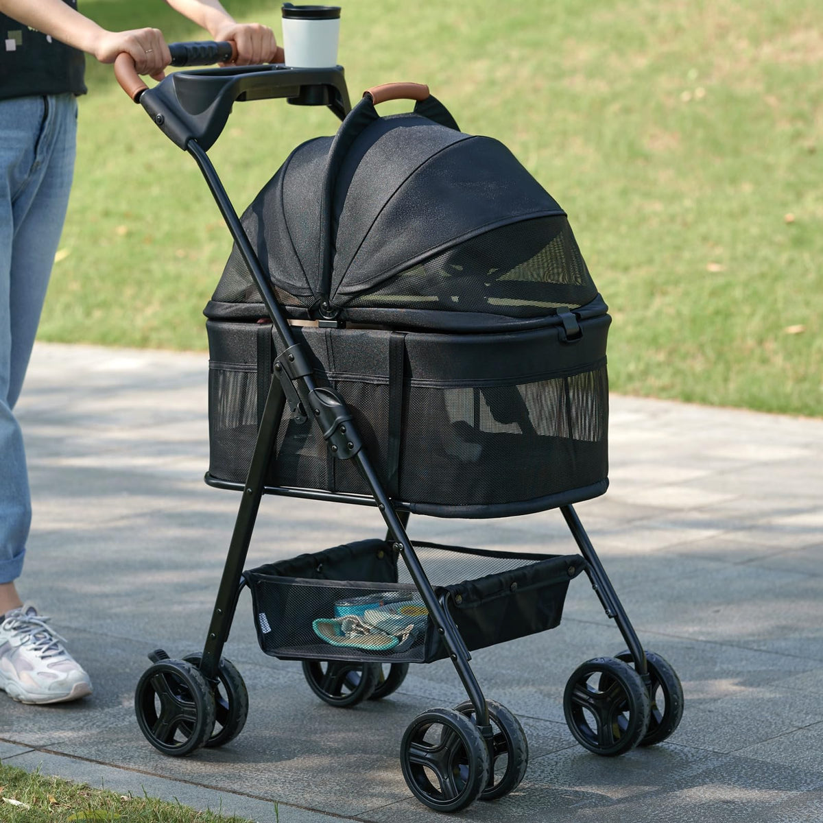 3 in 1 Folding Dog Stroller with Removable Carrier Y55257