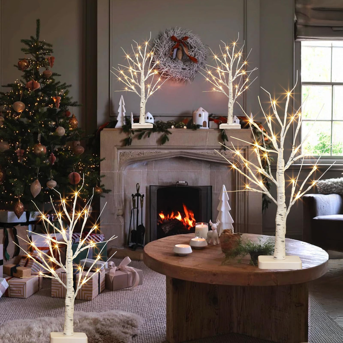 22" White Birch Tabletop Tree with LED Lights (4PK) G90130