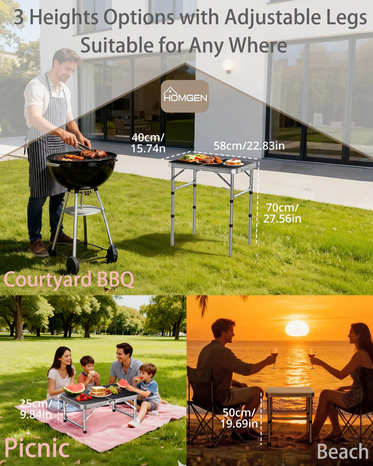 Portable Folding Table 3 Heights Adjustable 23'' L x 16'' W P35815