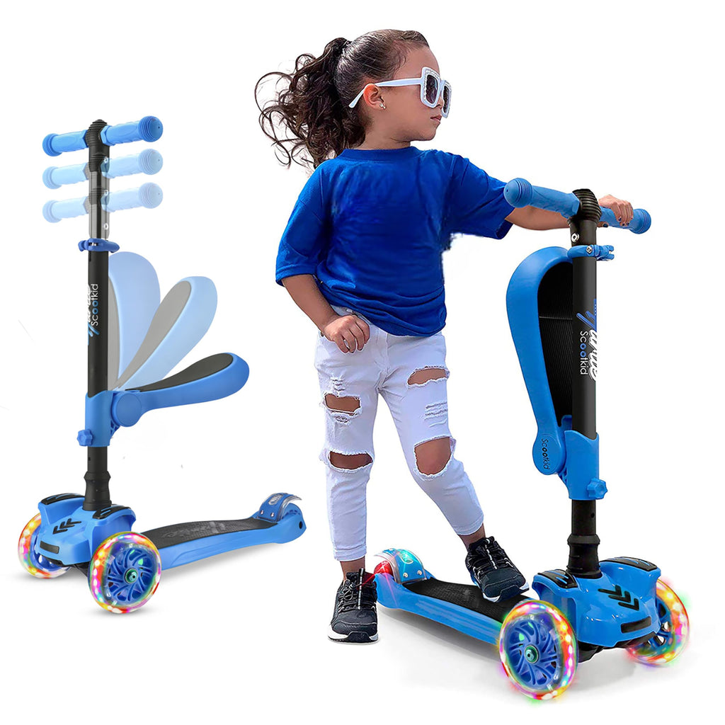 3-Wheeled Scooter with LED Lights, Adjustable Handlebar, and Foldable Seat X24178