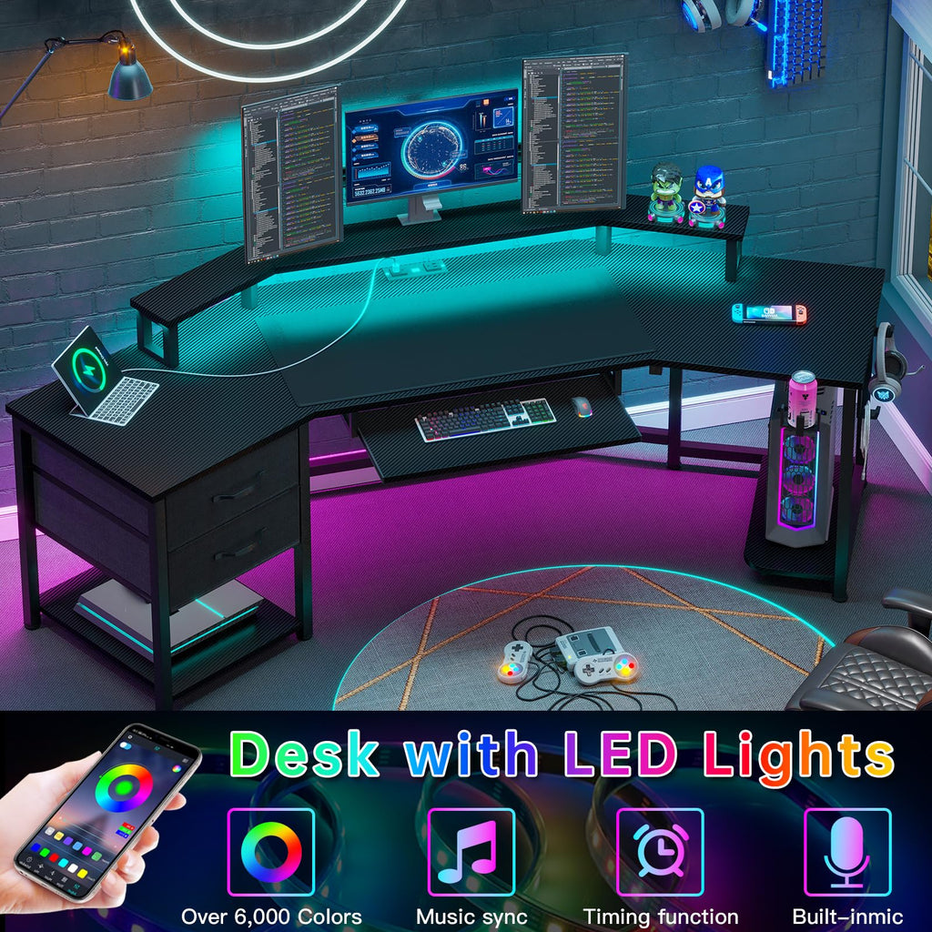 79" Gaming Desk with Fabric Drawers Storage X2021