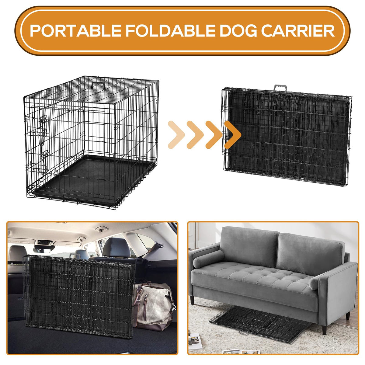 48 Inch Extra Large Folding Dog Crate with Divider Panel X38634