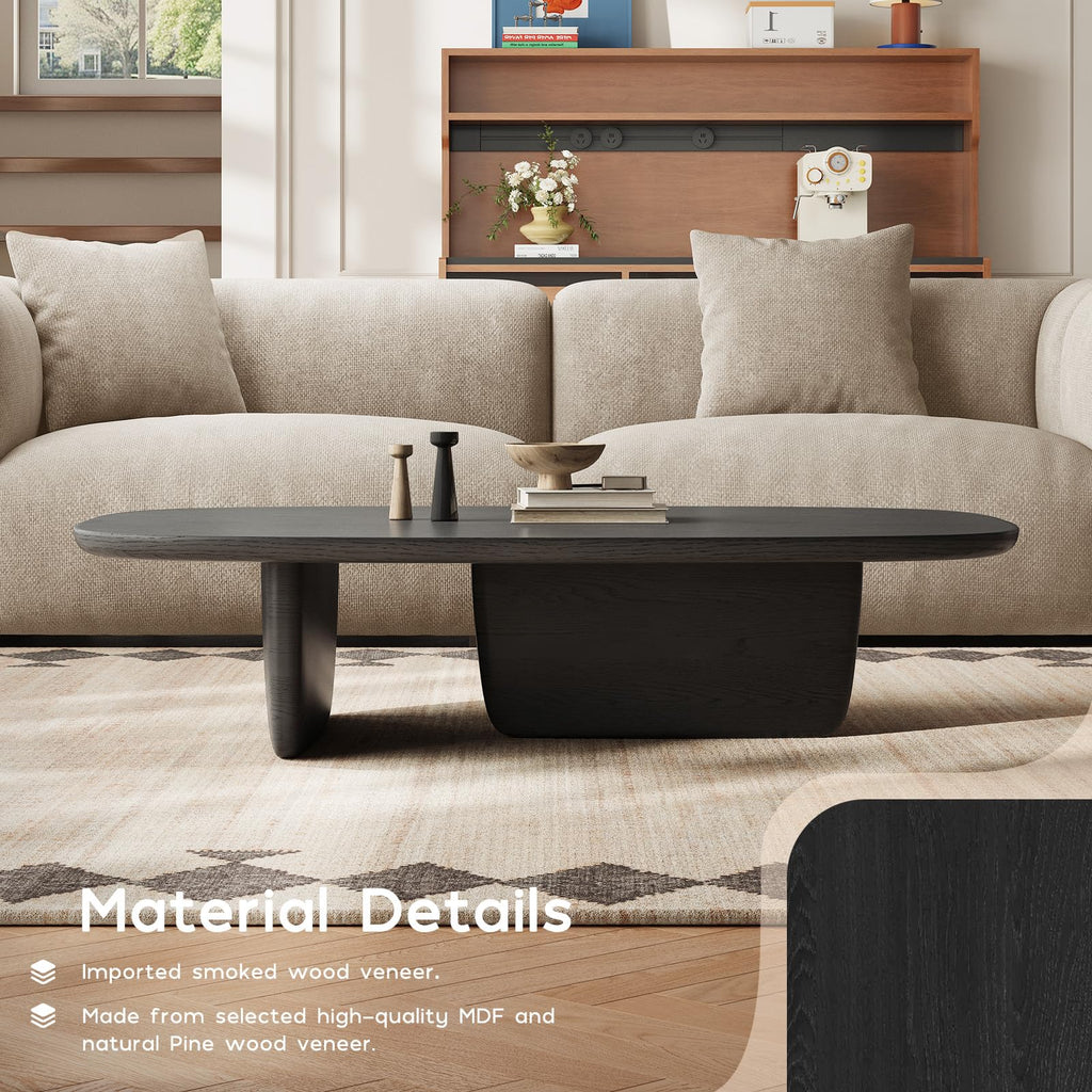 Black Wood Oval Coffee Table with Pedestal Base V545