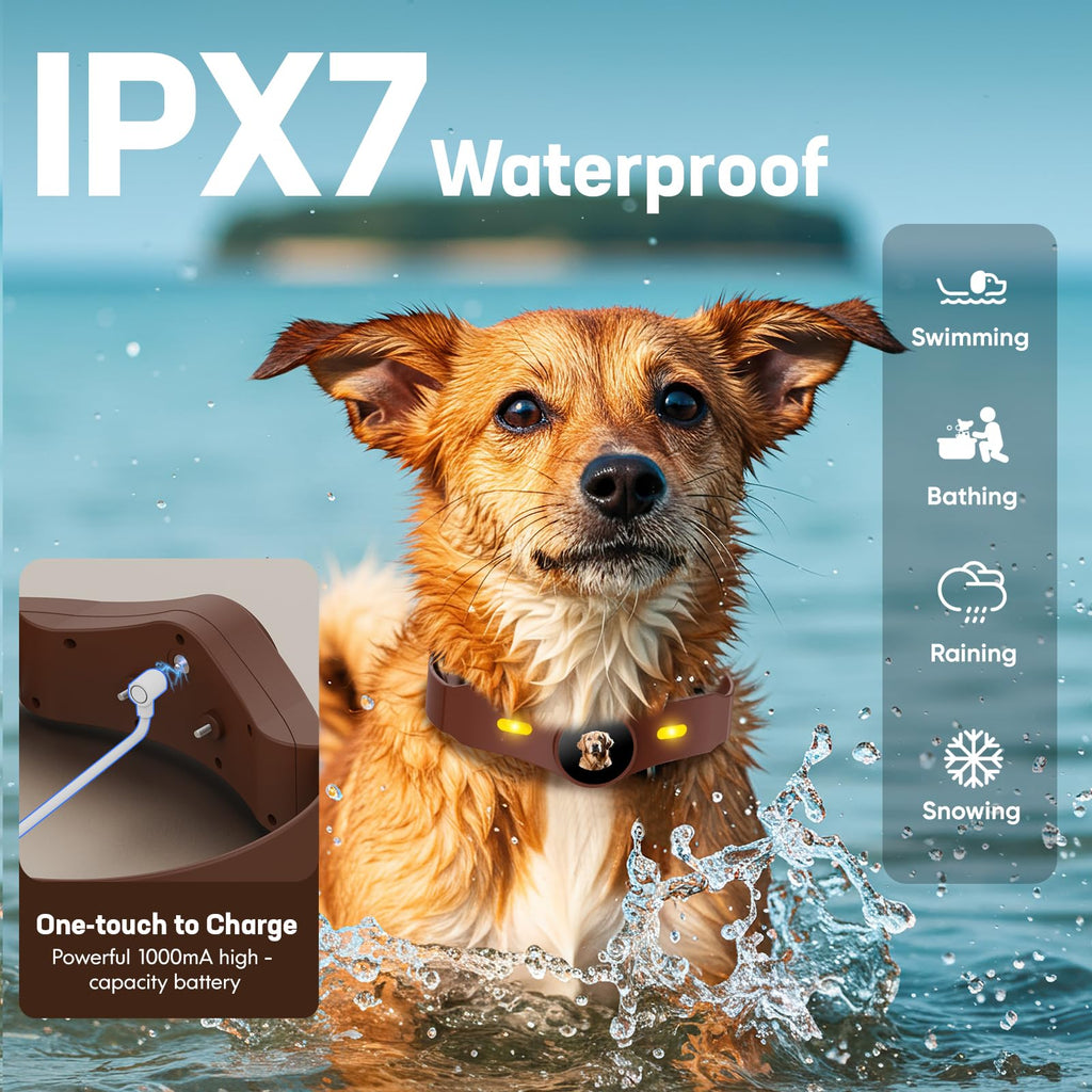 Wireless Dog Fence Collar, 64-3280ft Adjustable, Rechargeable IP7 Waterproof, Brown A1591