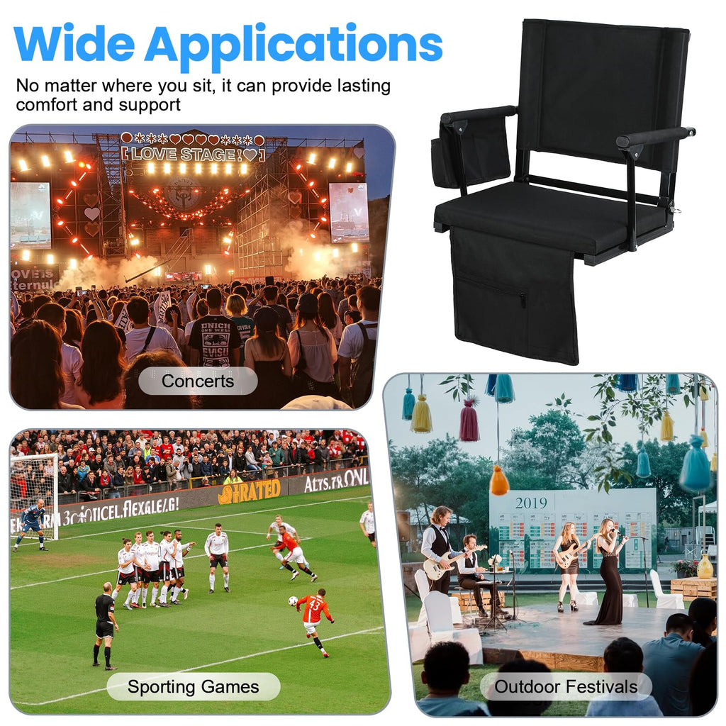 2 Pcs Folding Stadium Seats with Back Support & Cushion D16426