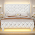 White Upholstered Full Size Bed Frame with Headboard A149802