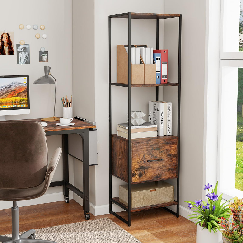 5-Tier Bookshelf with Drawer Narrow Bookcase V5410