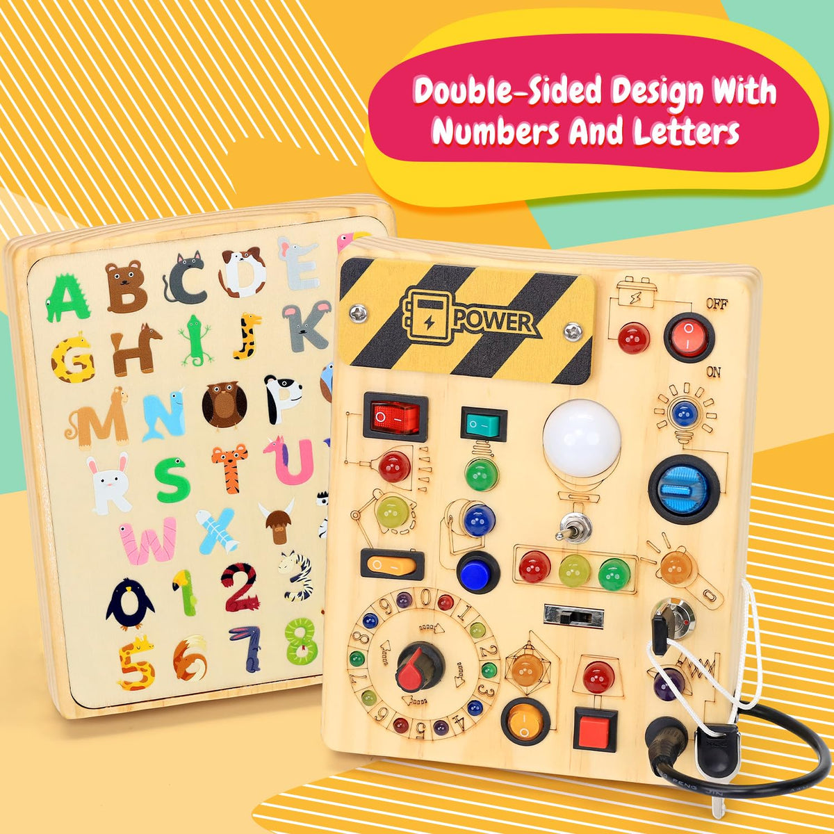 Wooden Sensory Activity Board with LED Light Switches B802066