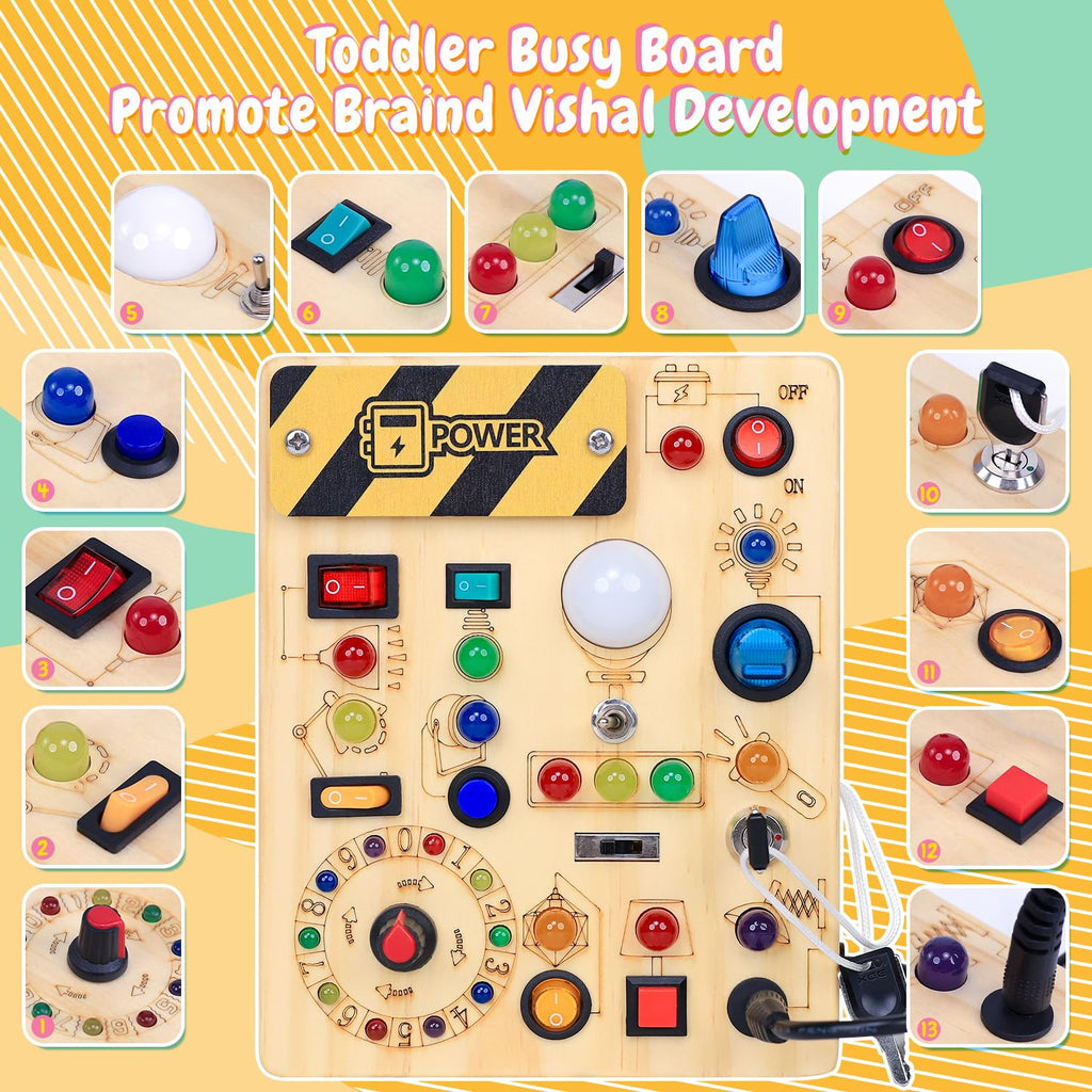 Wooden Sensory Activity Board with LED Light Switches B802066