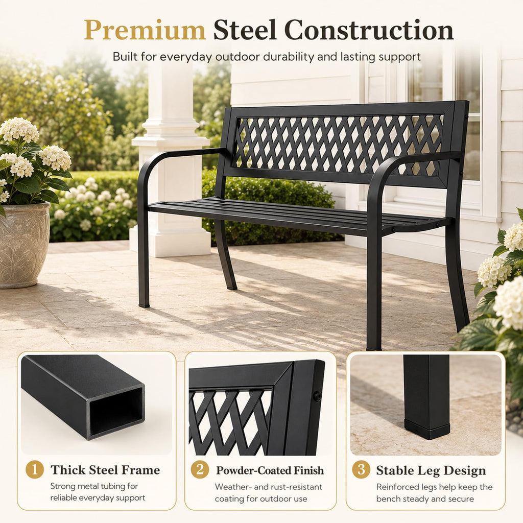 47" Black Outdoor Bench with Backrest X697