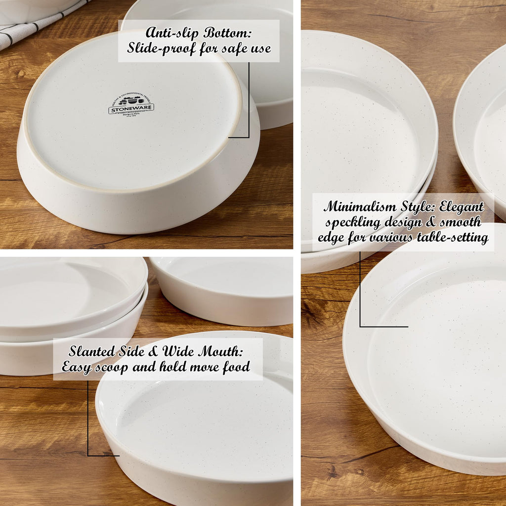 34oz Stoneware Pasta Bowls Set of 4 Speckled White M5834