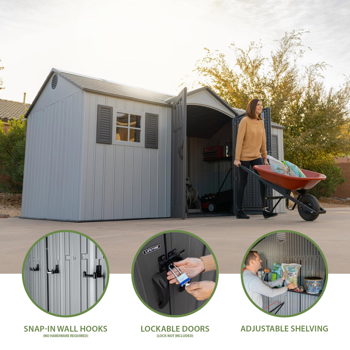 15x8 Ft Gray Resin Outdoor Storage Shed with Lockable Doors B455021