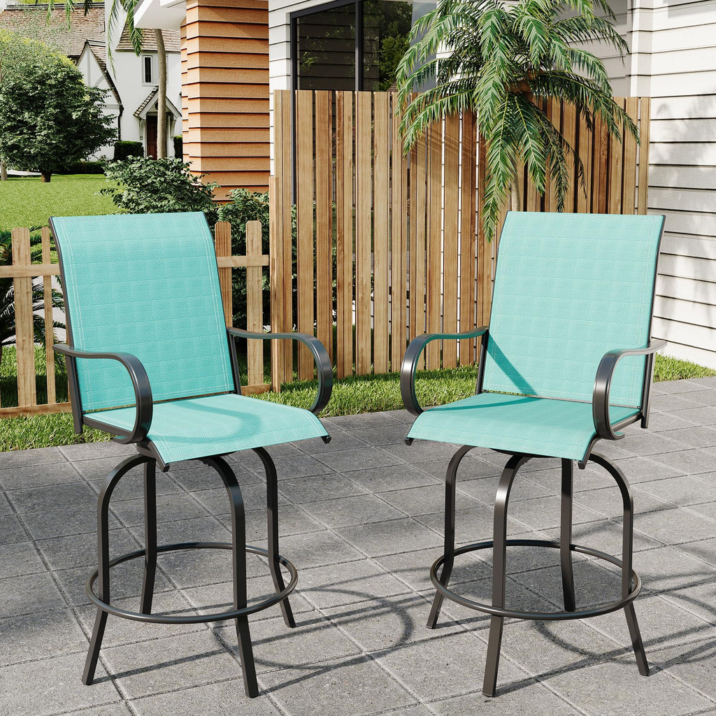 2 Piece Teal Outdoor Swivel Bar Stools with High Back & Armrest B598305