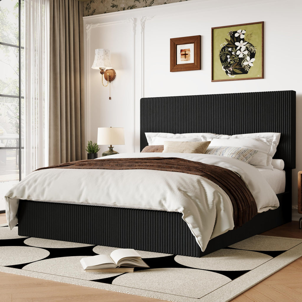 Queen Bed Frame with Adjustable Corduroy Headboard K99949