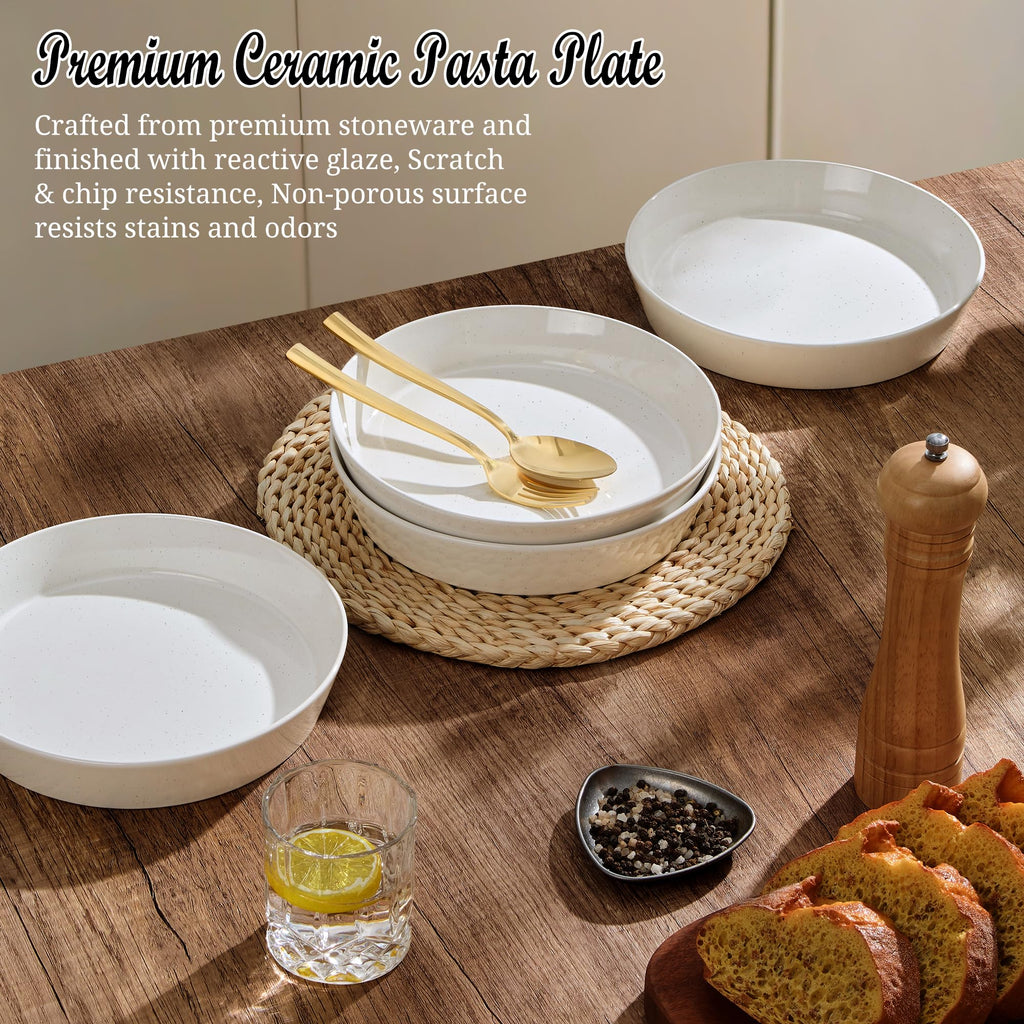 34oz Stoneware Pasta Bowls Set of 4 Speckled White M5834