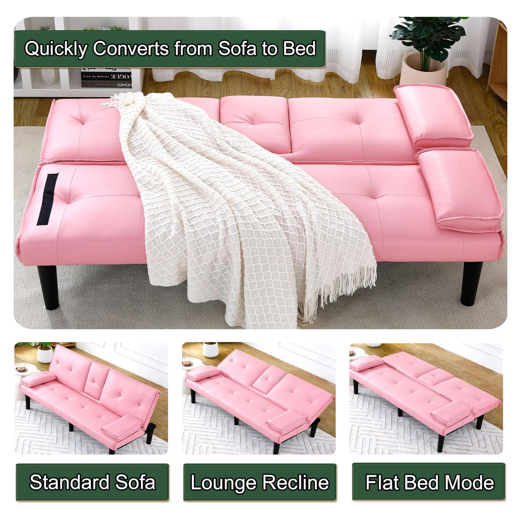 67" Convertible Sofa Bed with Cup Holders, Pink D27697