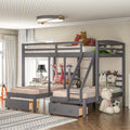 Full Over 2 Twin Wood Triple Bunk Bed with 3 Drawers and Guardrails A999838