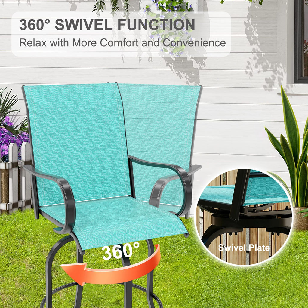 2 Piece Teal Outdoor Swivel Bar Stools with High Back & Armrest B598305
