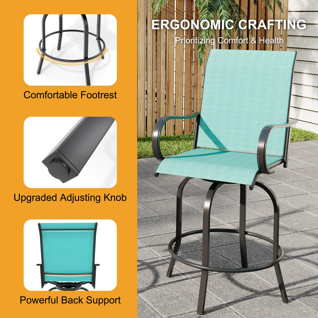 2 Piece Teal Outdoor Swivel Bar Stools with High Back & Armrest B598305
