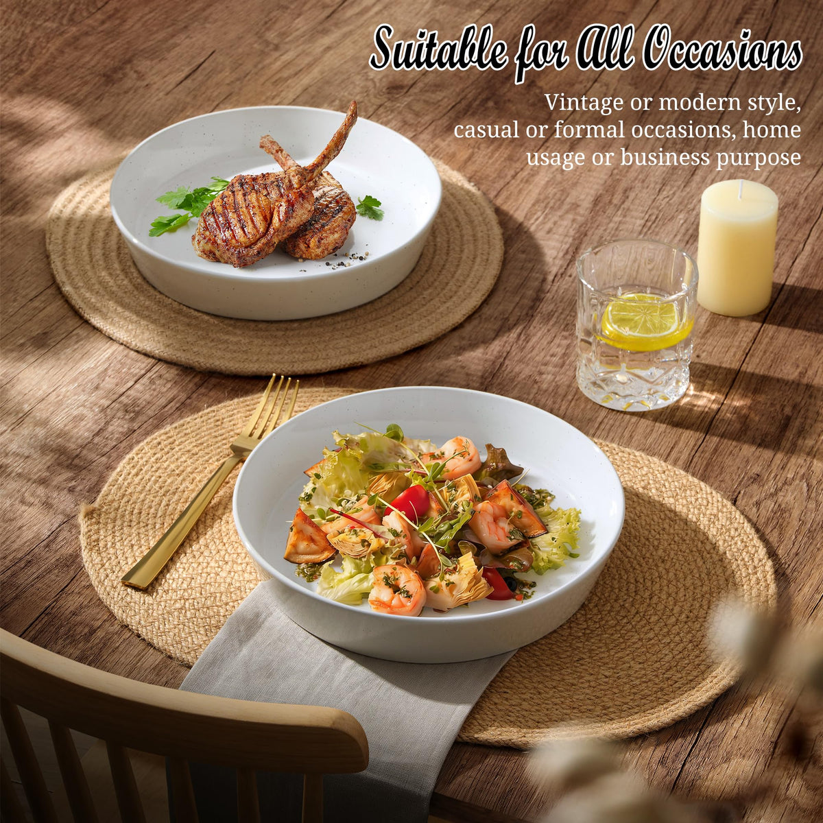 34oz Stoneware Pasta Bowls Set of 4 Speckled White M5834