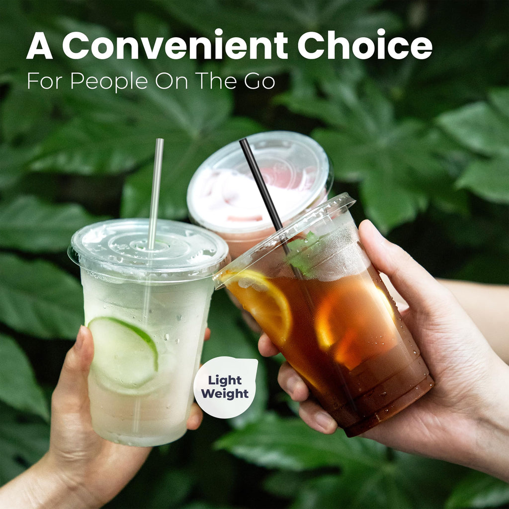 12 oz Clear Plastic Cups with Lids and Straws S7649