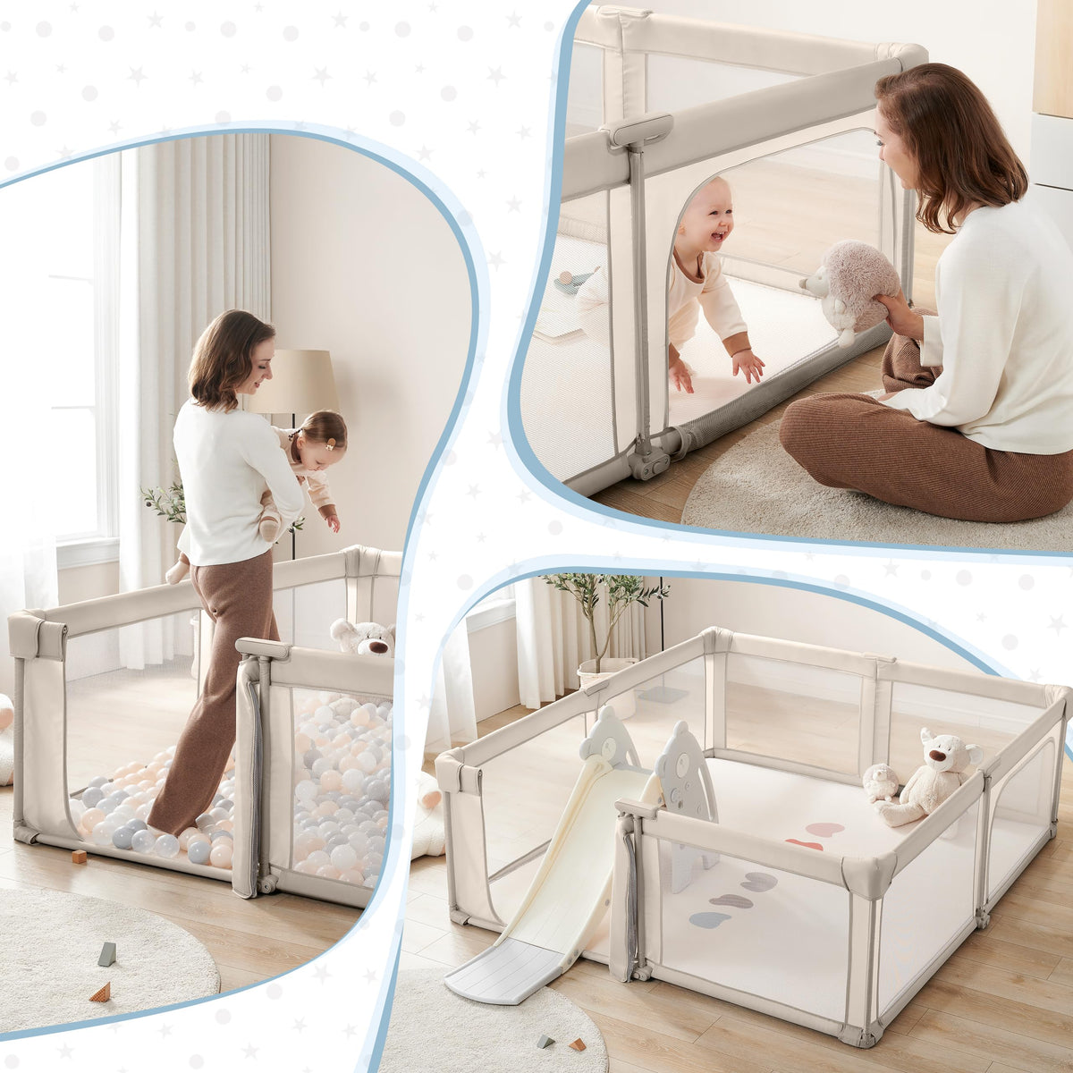 Light Khaki Foldable Baby Playpen Z78652