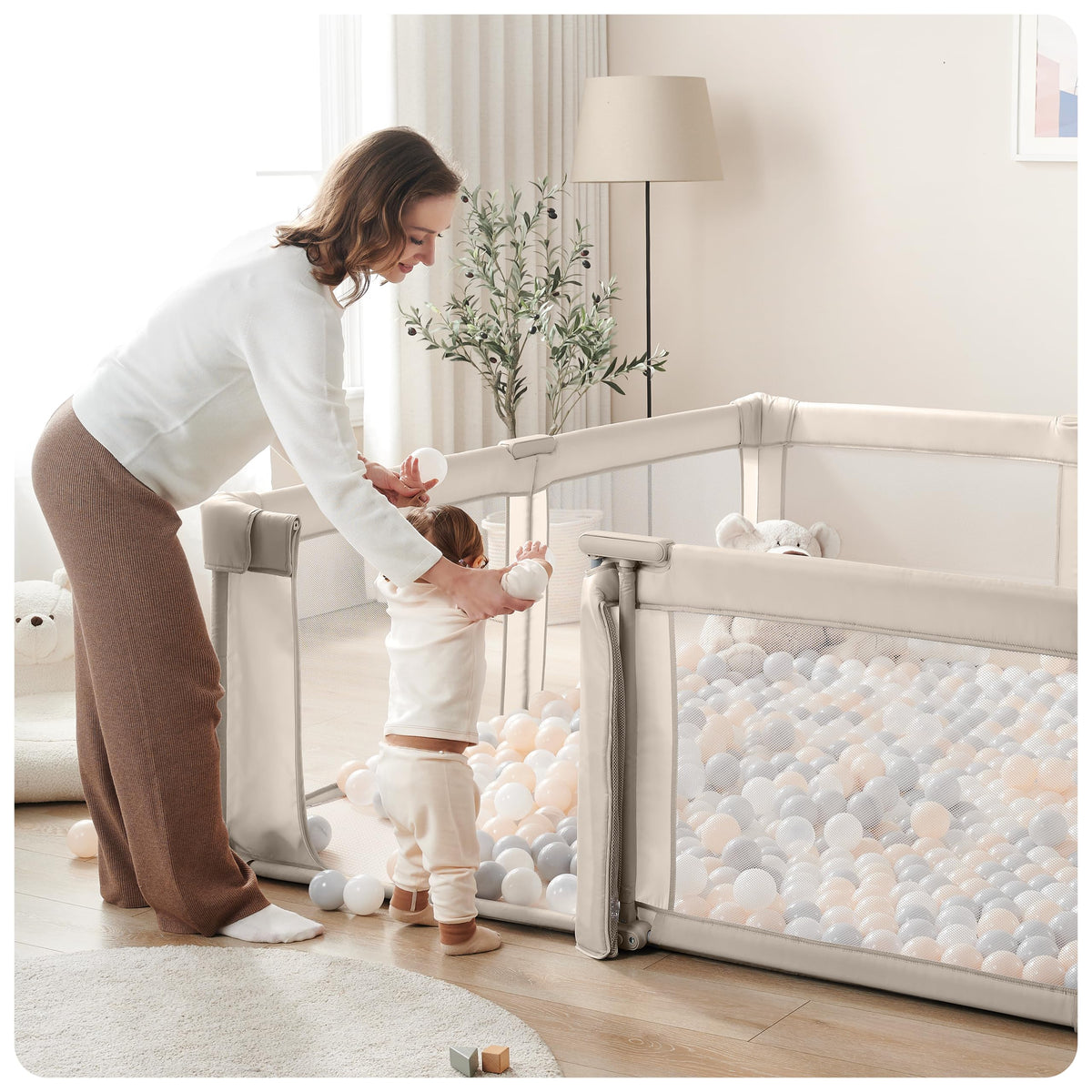 Light Khaki Foldable Baby Playpen Z78652