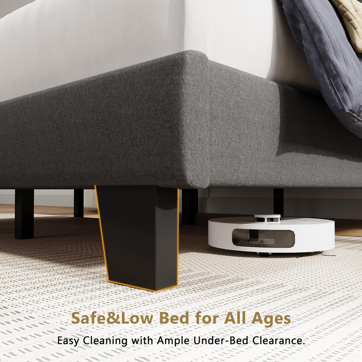 Queen Size Upholstered Platform Bed with Linen Headboard H102